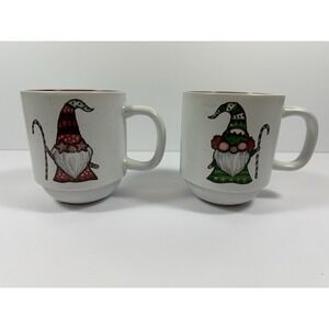 Peppermint & Pine Knome Santa Mugs Red Green Candy Cane Pair/Set Of 2 Christmas
